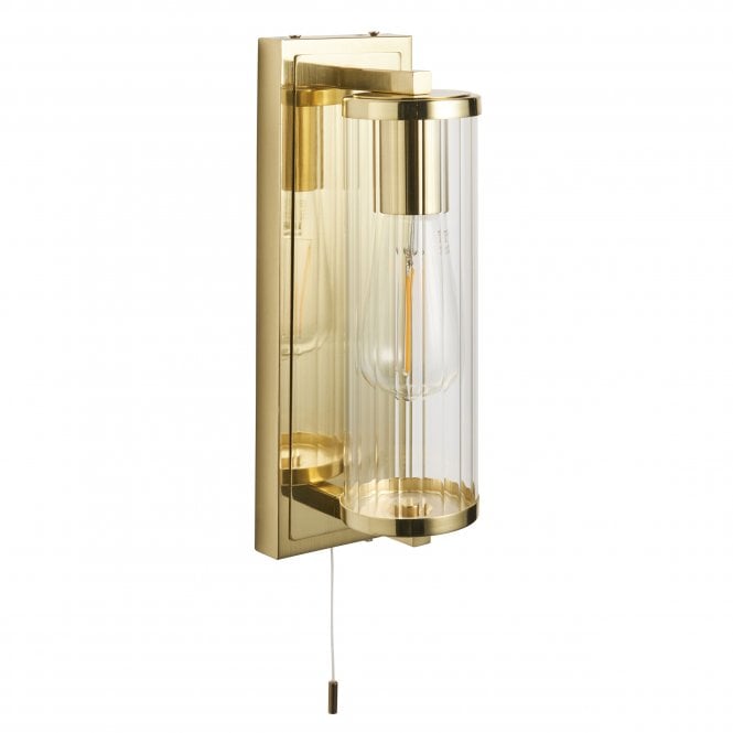 IP44 Bathroom Wall Light in Satin Brass/Dark Bronze/Chrome & Clear Ribbed Glass