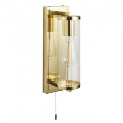 IP44 Bathroom Wall Light in Satin Brass/Dark Bronze/Chrome & Clear Ribbed Glass