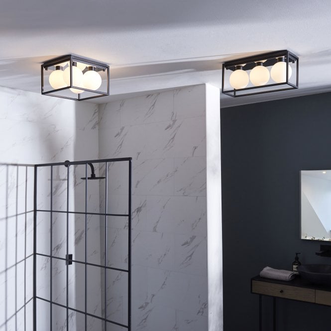 Envision 3/4Lt Centre Ceiling Light IP44 - Matt Black & Opal