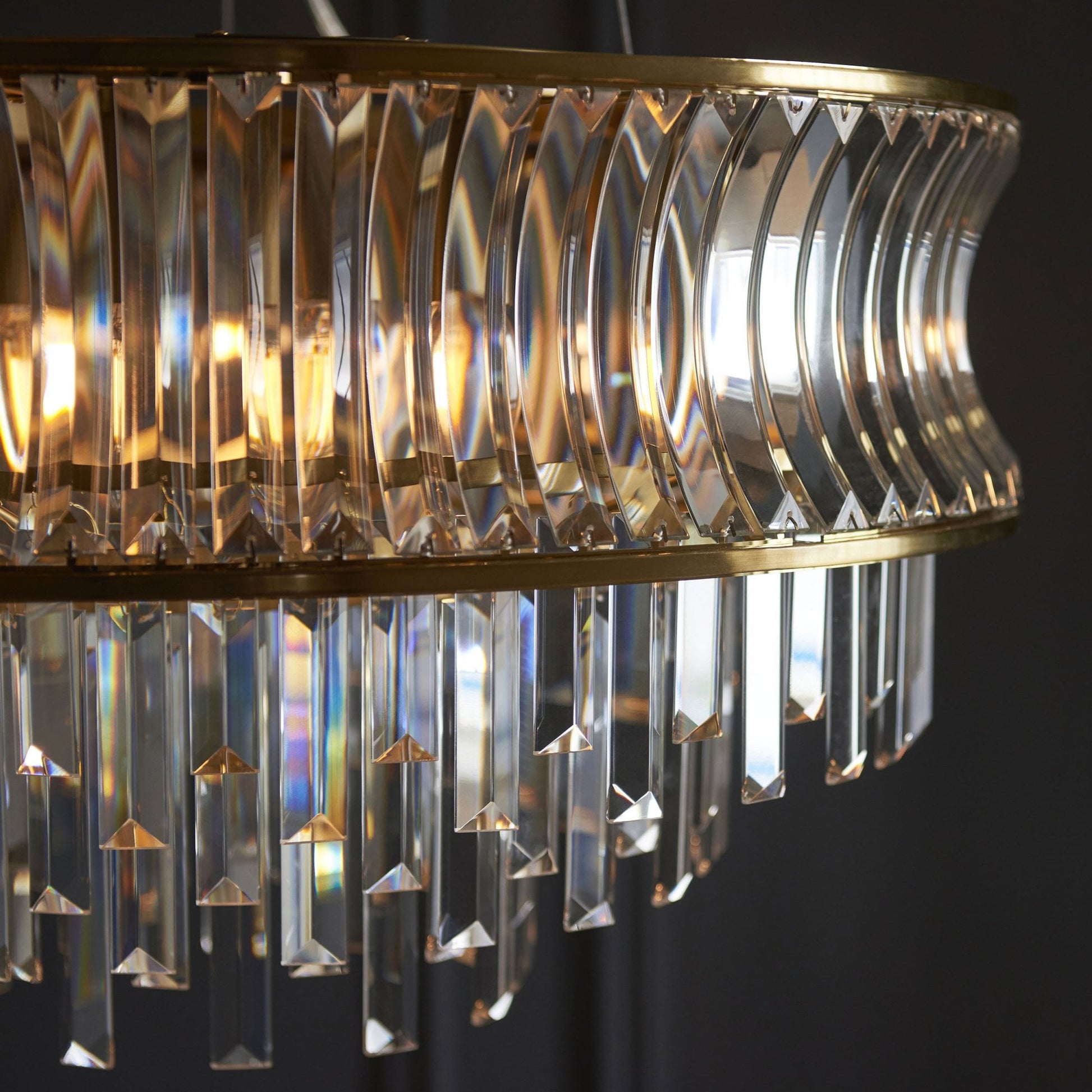 Roco 9 Light Tiered Crystal Pendant - Brass / Nickel