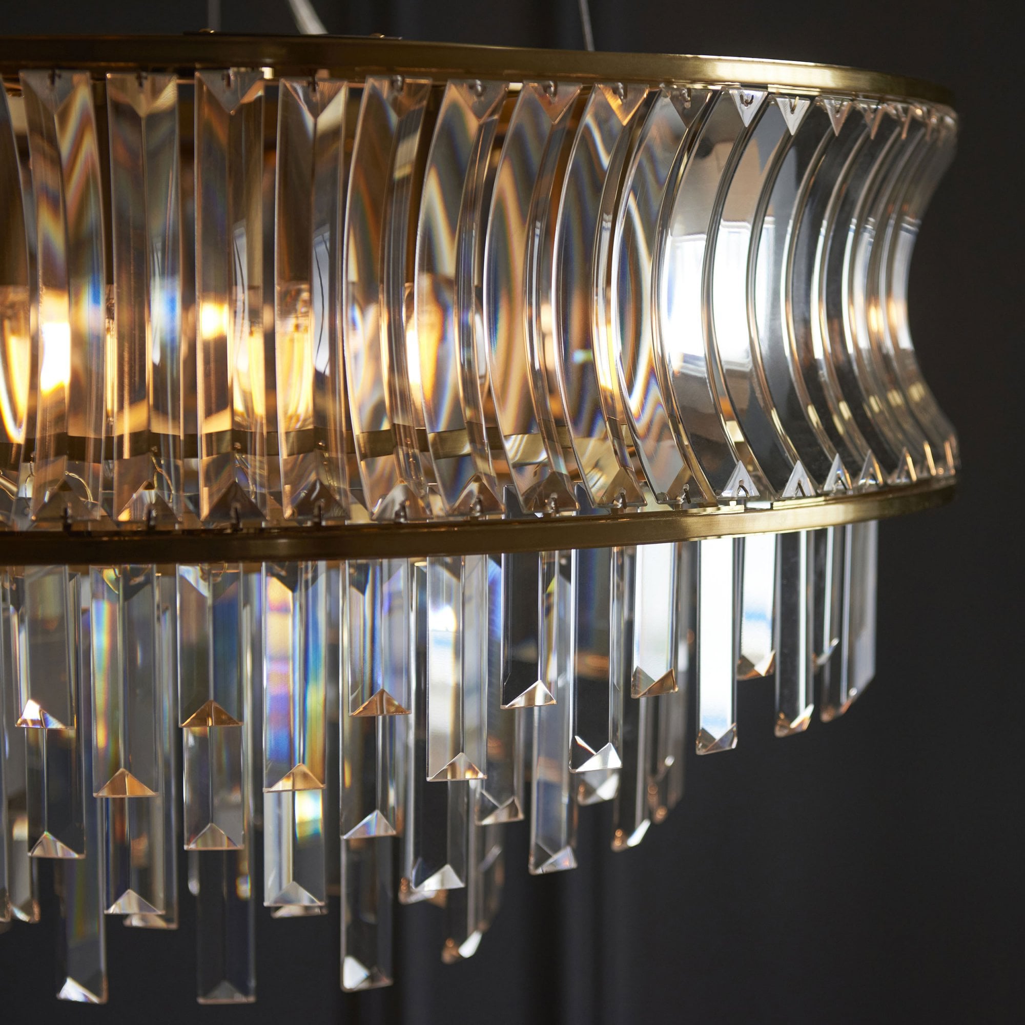 Roco 9 Light Tiered Crystal Pendant - Brass / Nickel
