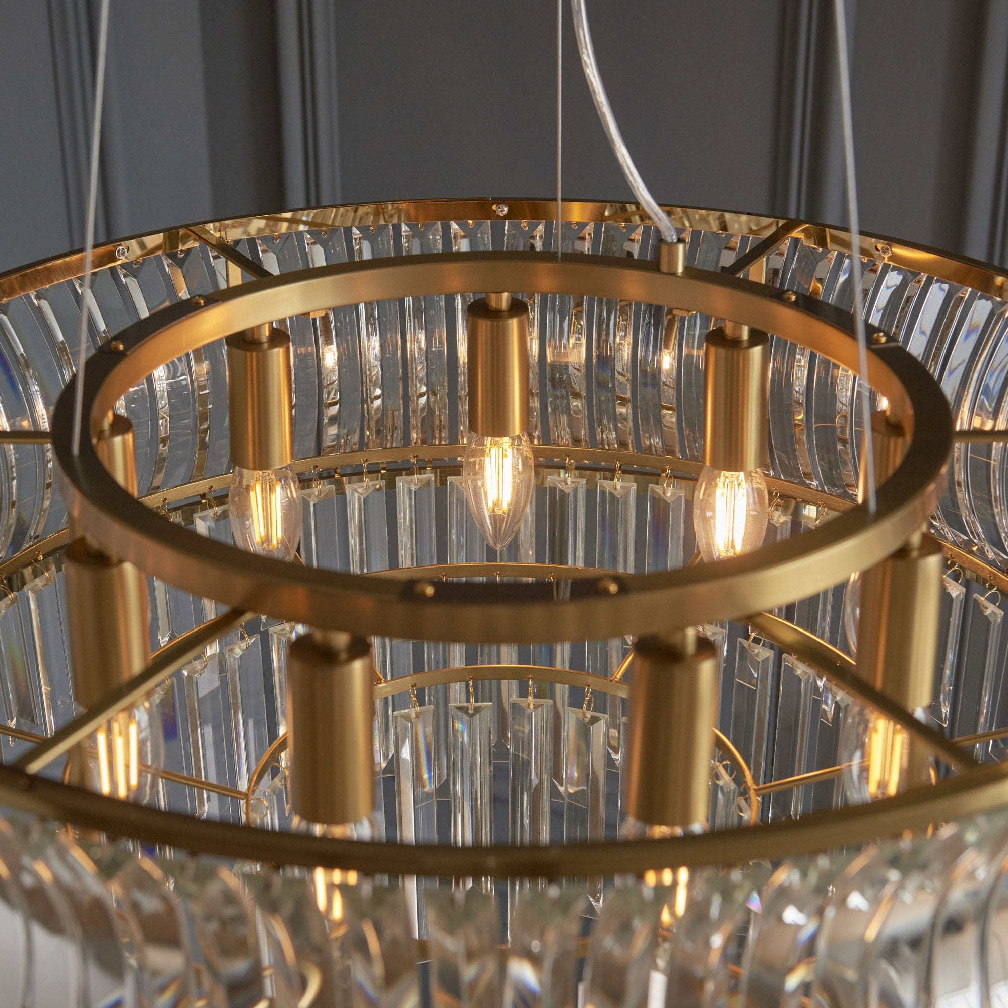 Roco 9 Light Tiered Crystal Pendant - Brass / Nickel