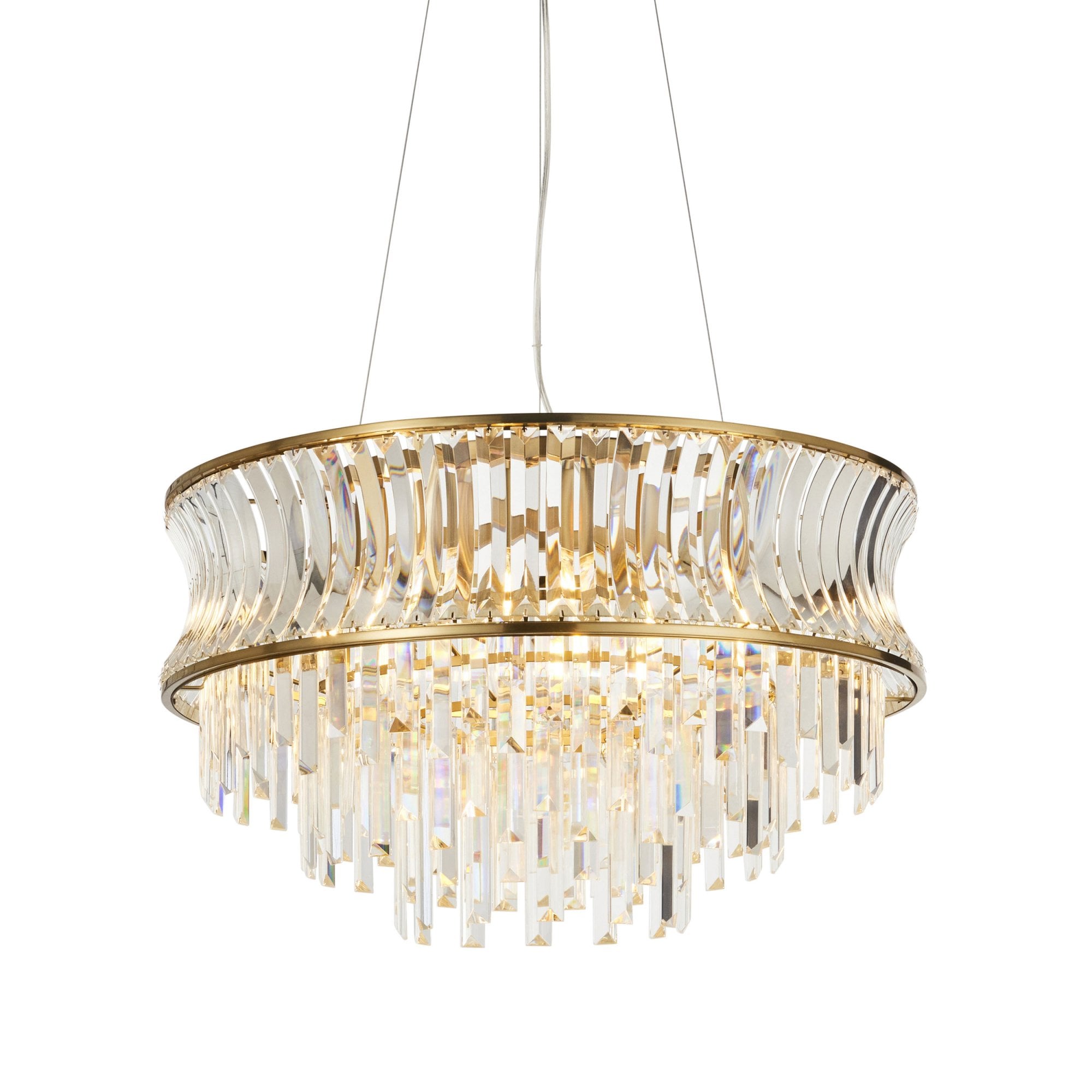 Roco 9 Light Tiered Crystal Pendant - Brass / Nickel