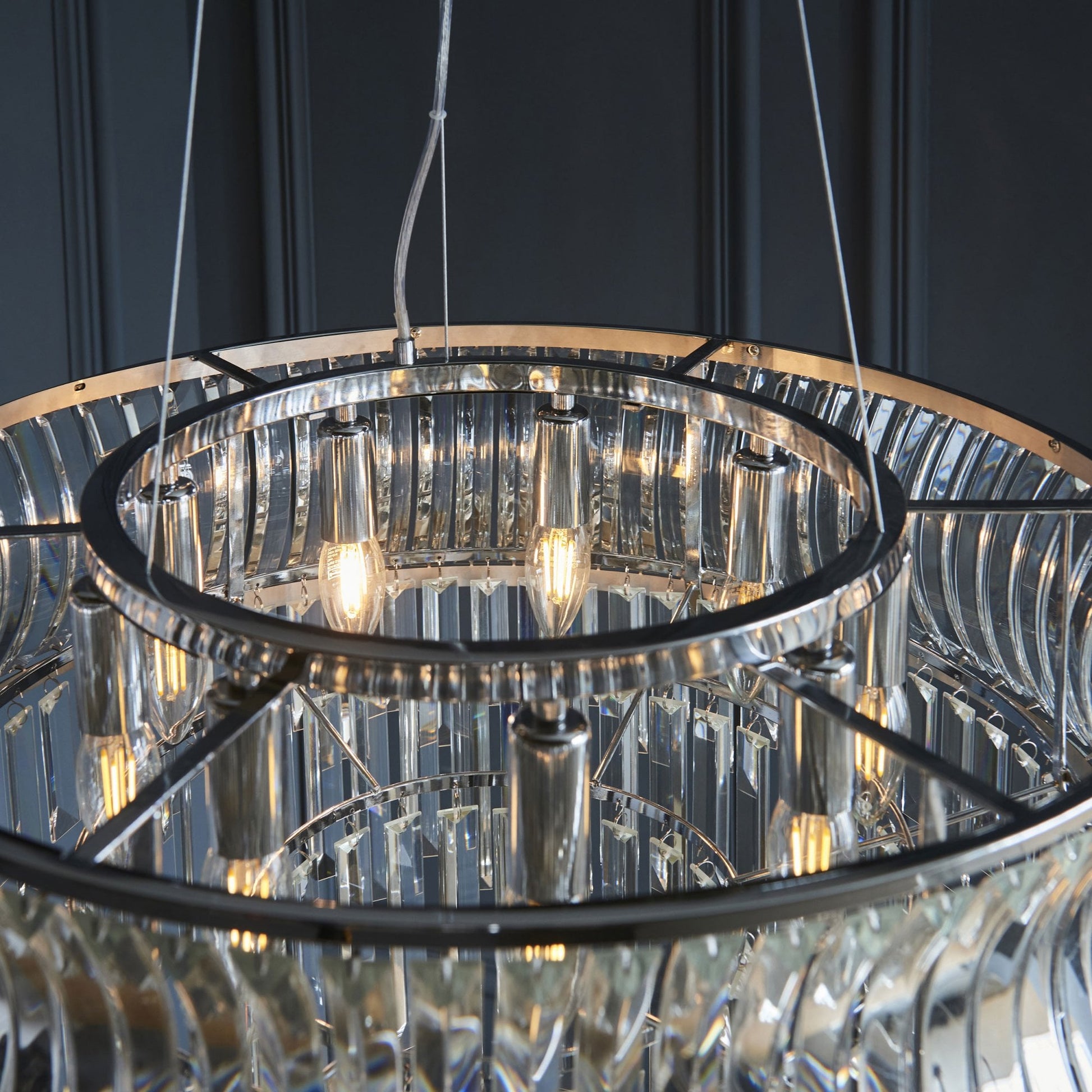 Roco 9 Light Tiered Crystal Pendant - Brass / Nickel