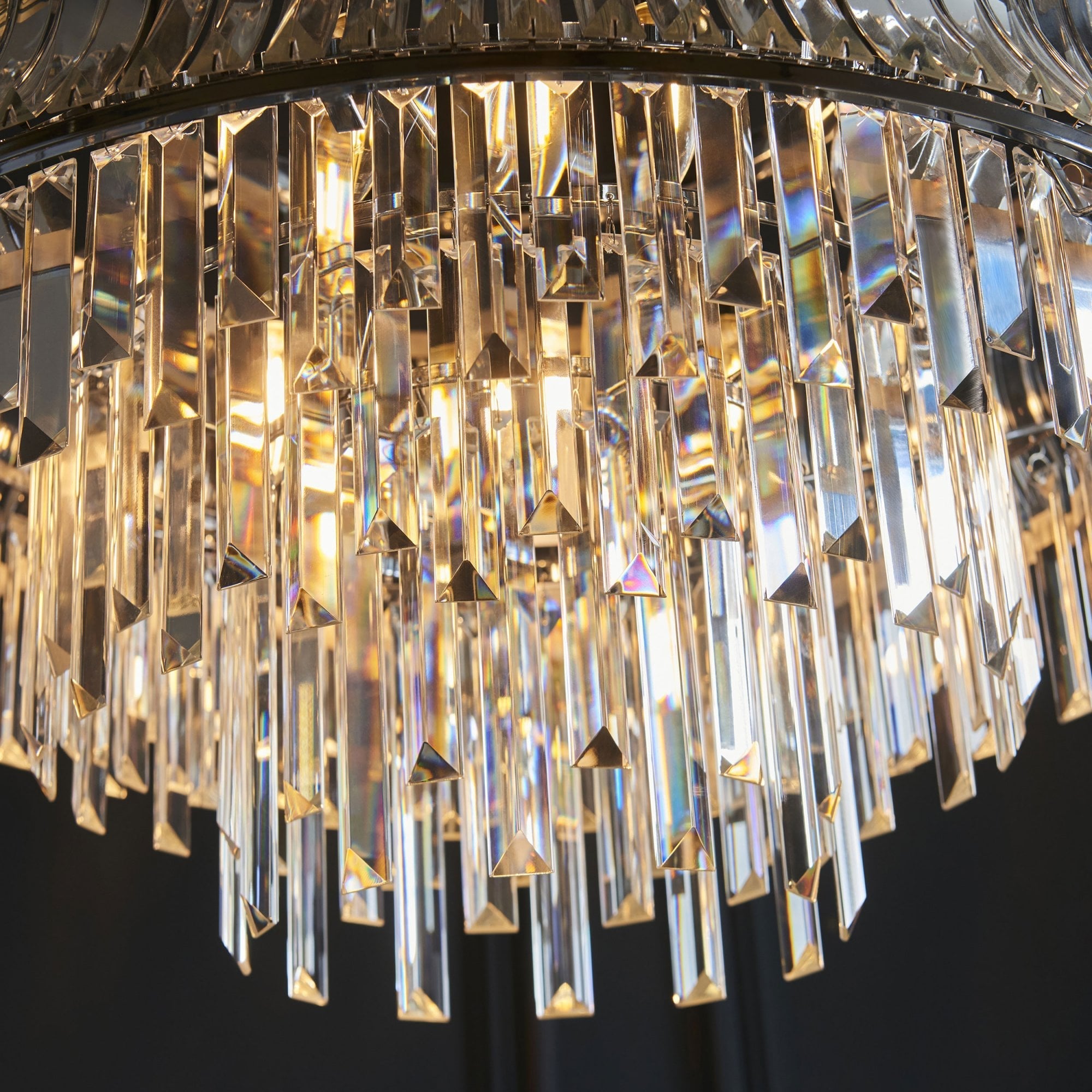 Roco 9 Light Tiered Crystal Pendant - Brass / Nickel
