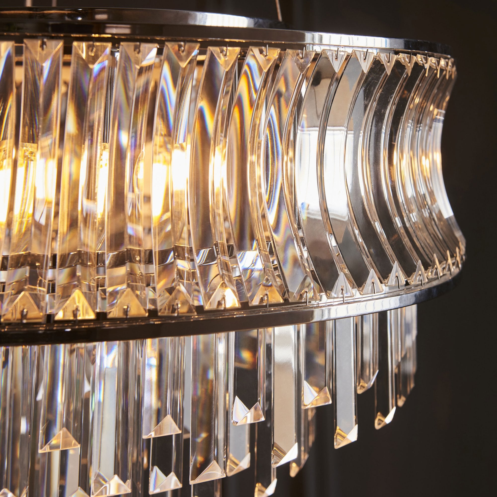 Roco 9 Light Tiered Crystal Pendant - Brass / Nickel