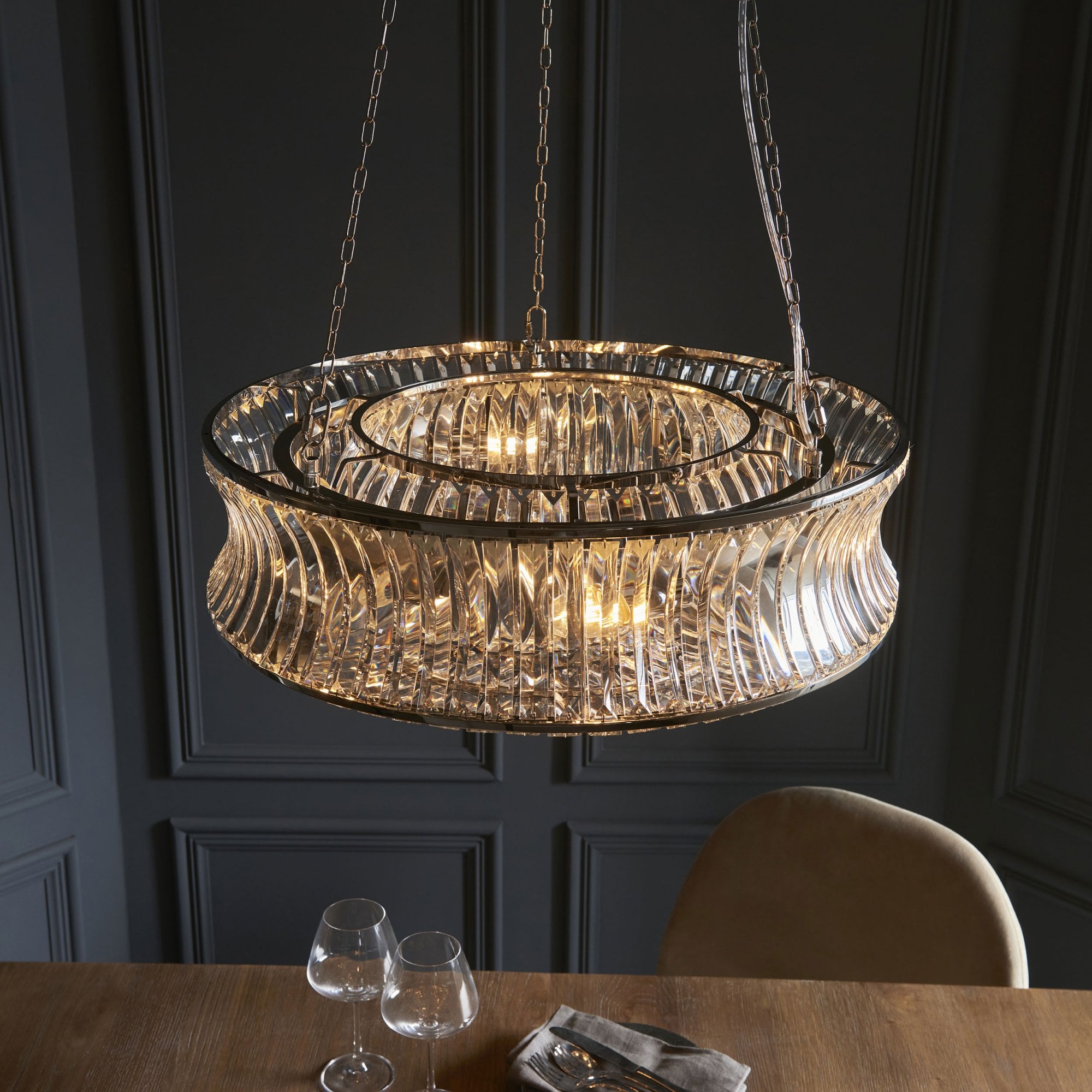 Roco 6 Light Nickel and Crystal Pendant