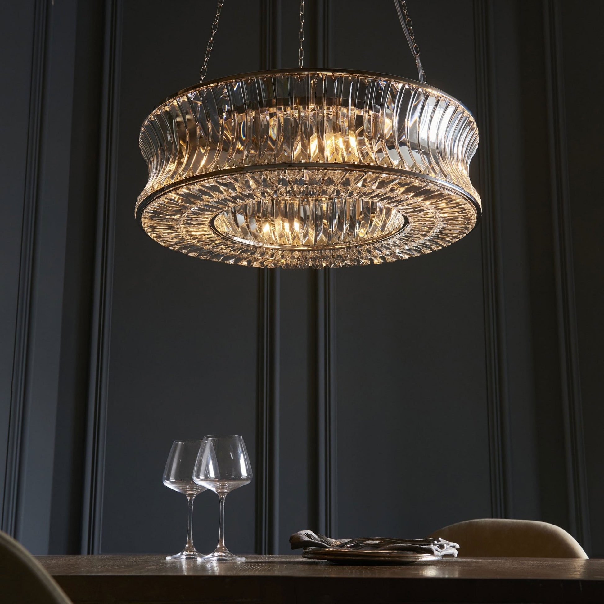 Roco 6 Light Nickel and Crystal Pendant