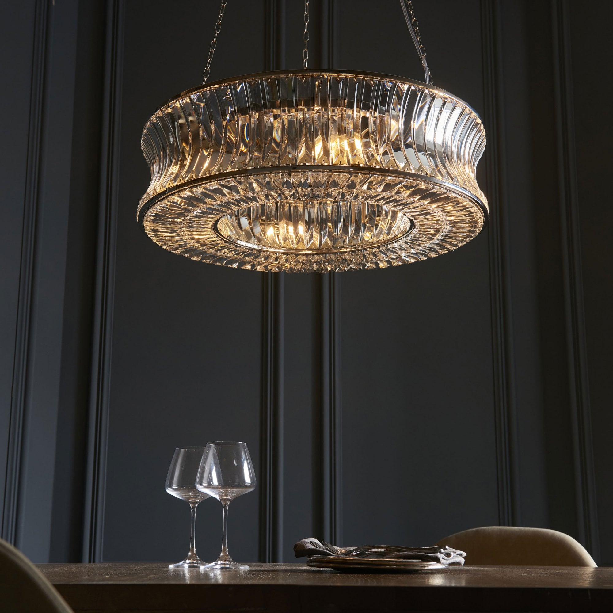 Roco 6 Light Nickel and Crystal Pendant