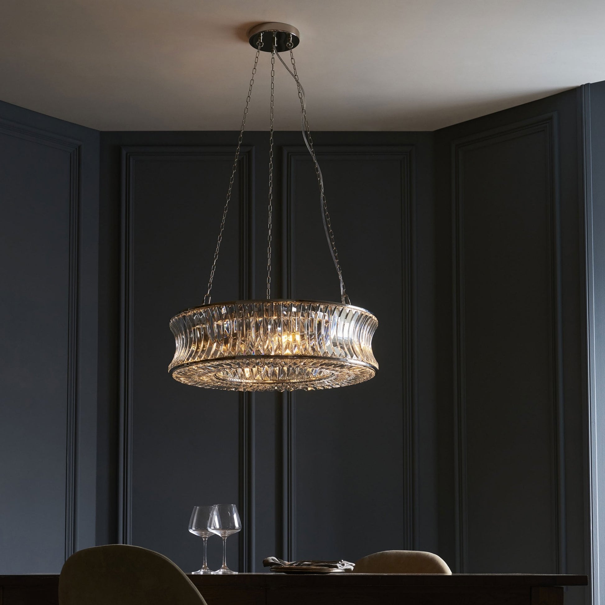 Roco 6 Light Nickel and Crystal Pendant