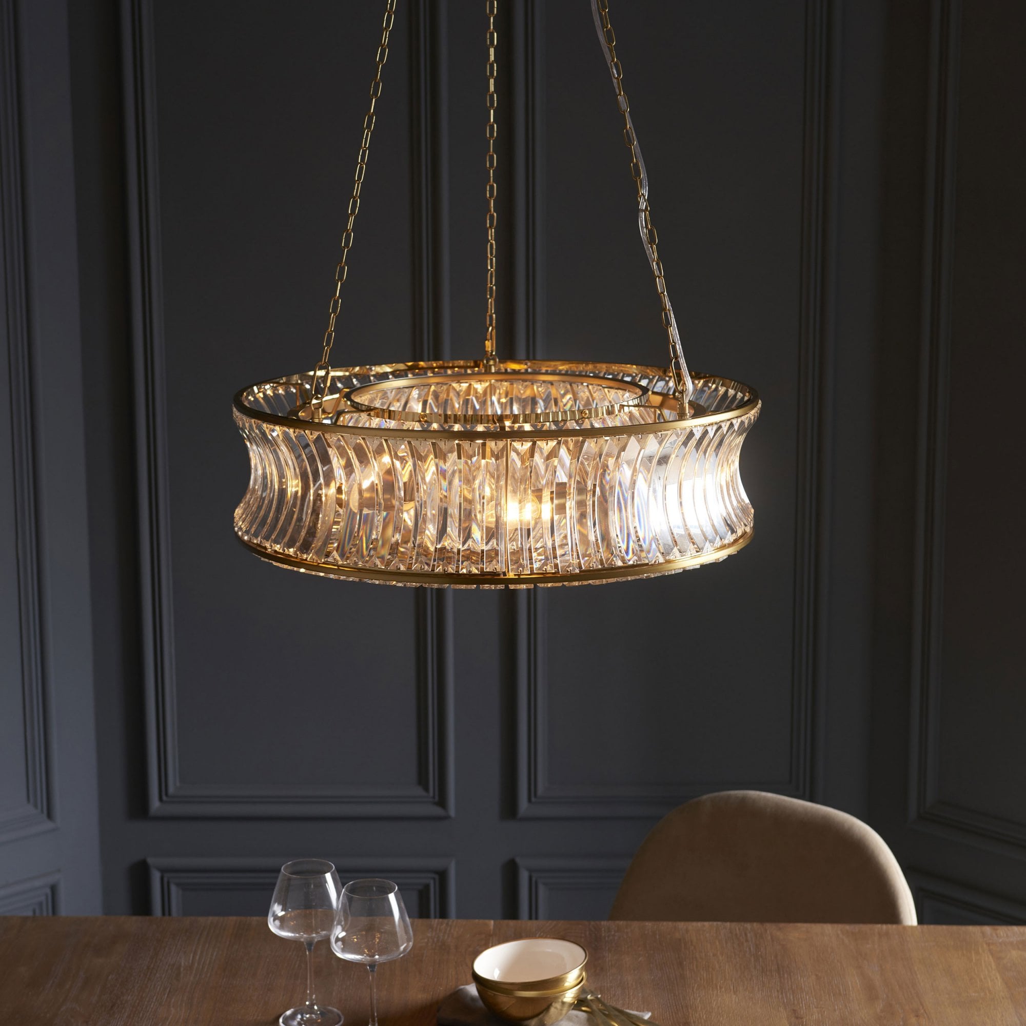 Roco 6 Light Warm Brass and Crystal Pendant