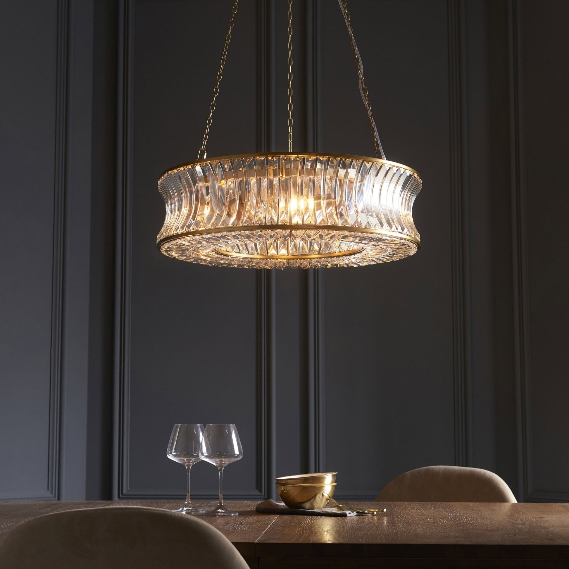 Roco 6 Light Warm Brass and Crystal Pendant
