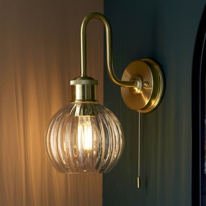 Wren IP44 Switched Wall Light in Satin Brass