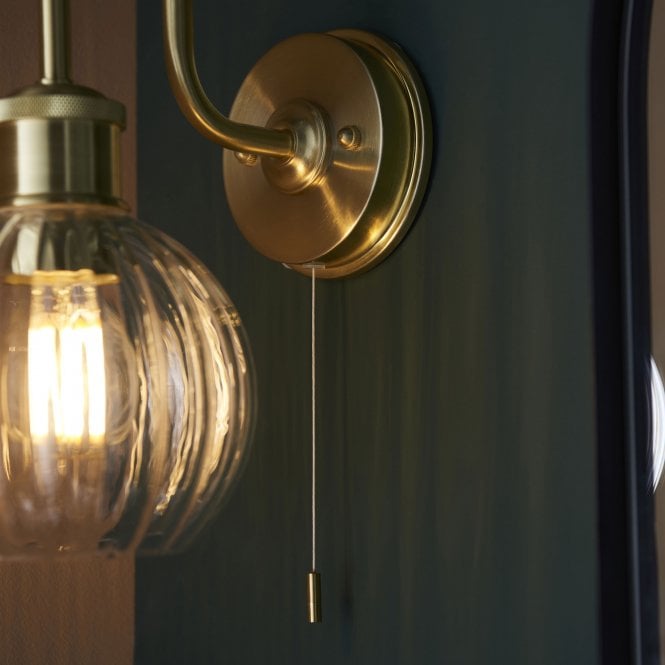 Wren IP44 Switched Wall Light in Satin Brass