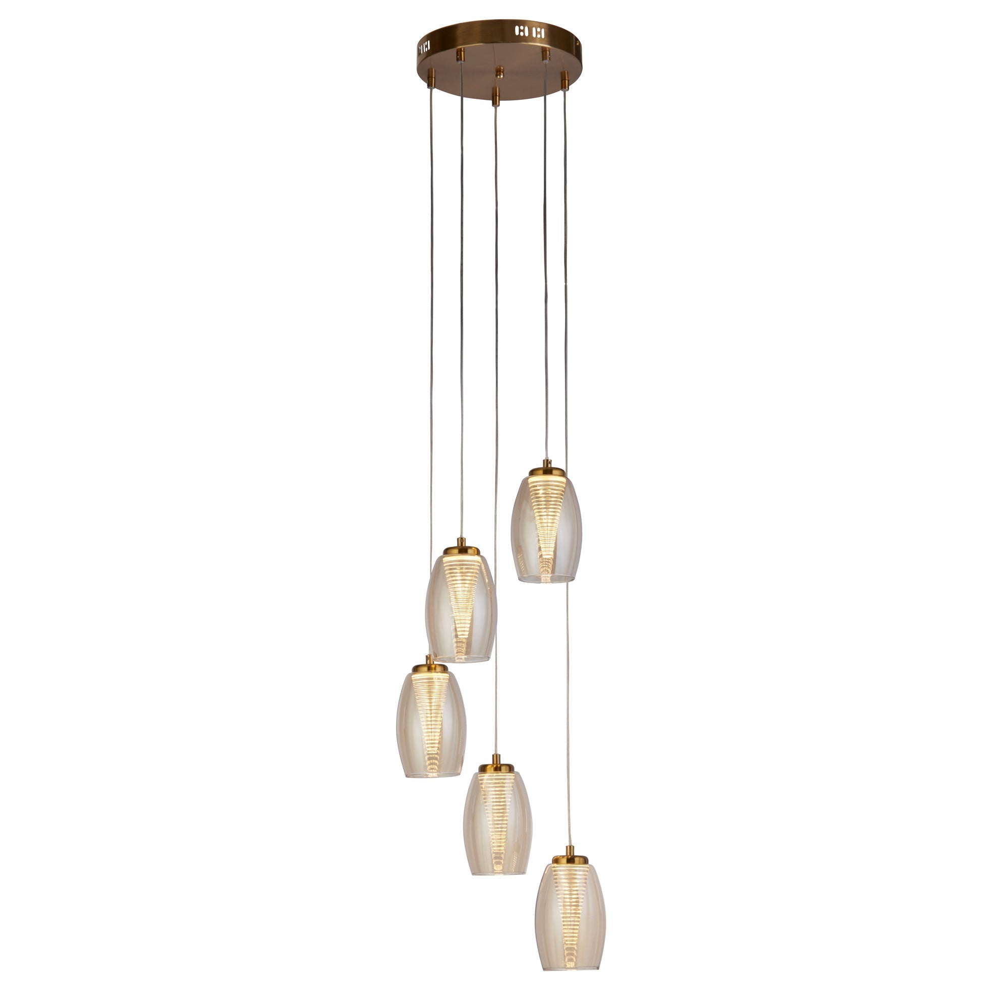 Cyclone 5/12lt Dimmable, Adjustable Pendant - Bronze/Chrome Metal & Champagne/Smoked/clear Glass