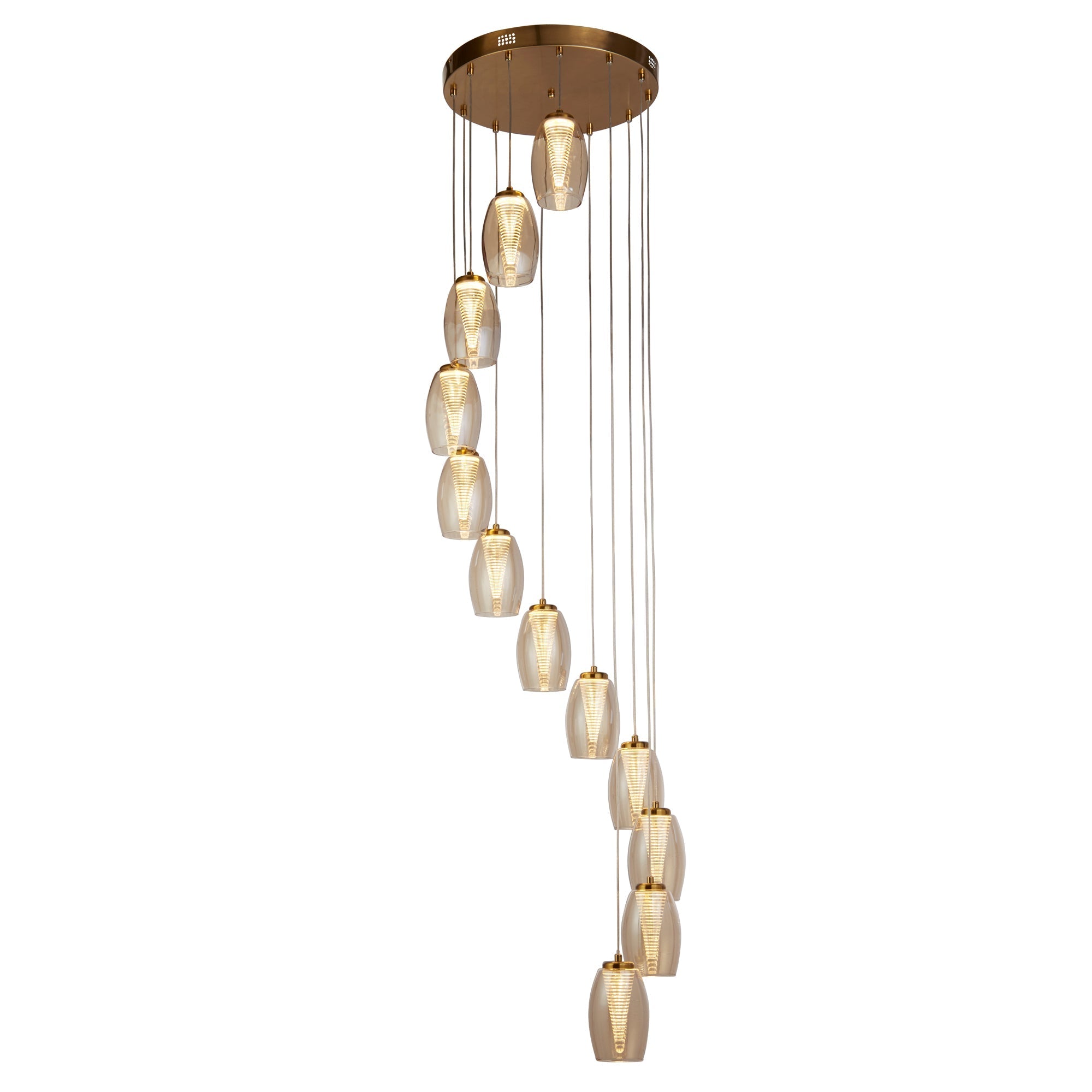 Cyclone 5/12lt Dimmable, Adjustable Pendant - Bronze/Chrome Metal & Champagne/Smoked/clear Glass