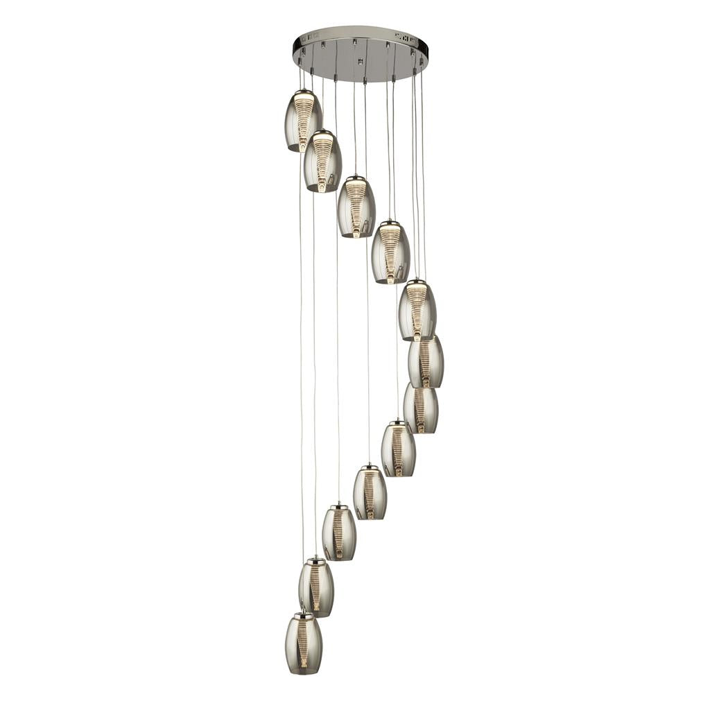 Cyclone 5/12lt Dimmable, Adjustable Pendant - Bronze/Chrome Metal & Champagne/Smoked/clear Glass