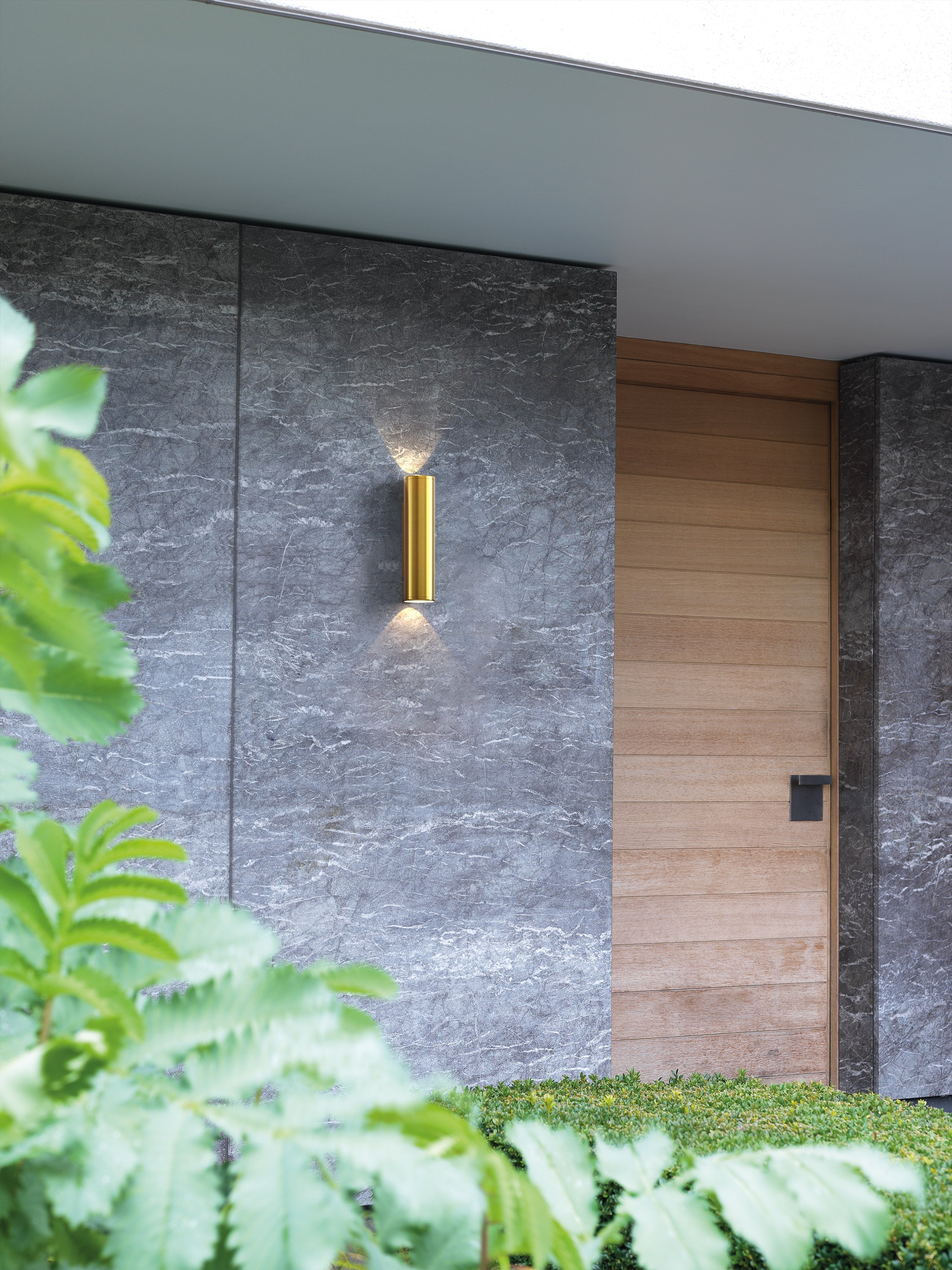 Ava 1/2Lt Coastal Coastal Wall Light in Brushed Stainless Steel/PVD Brushed Brass GU10 IP44