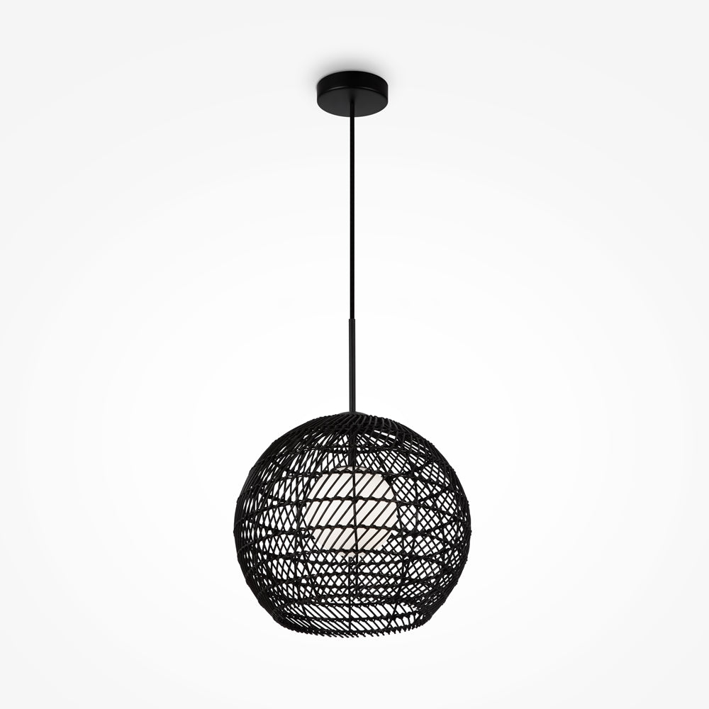 Cane Pendant Light- Black/ Beige Finish