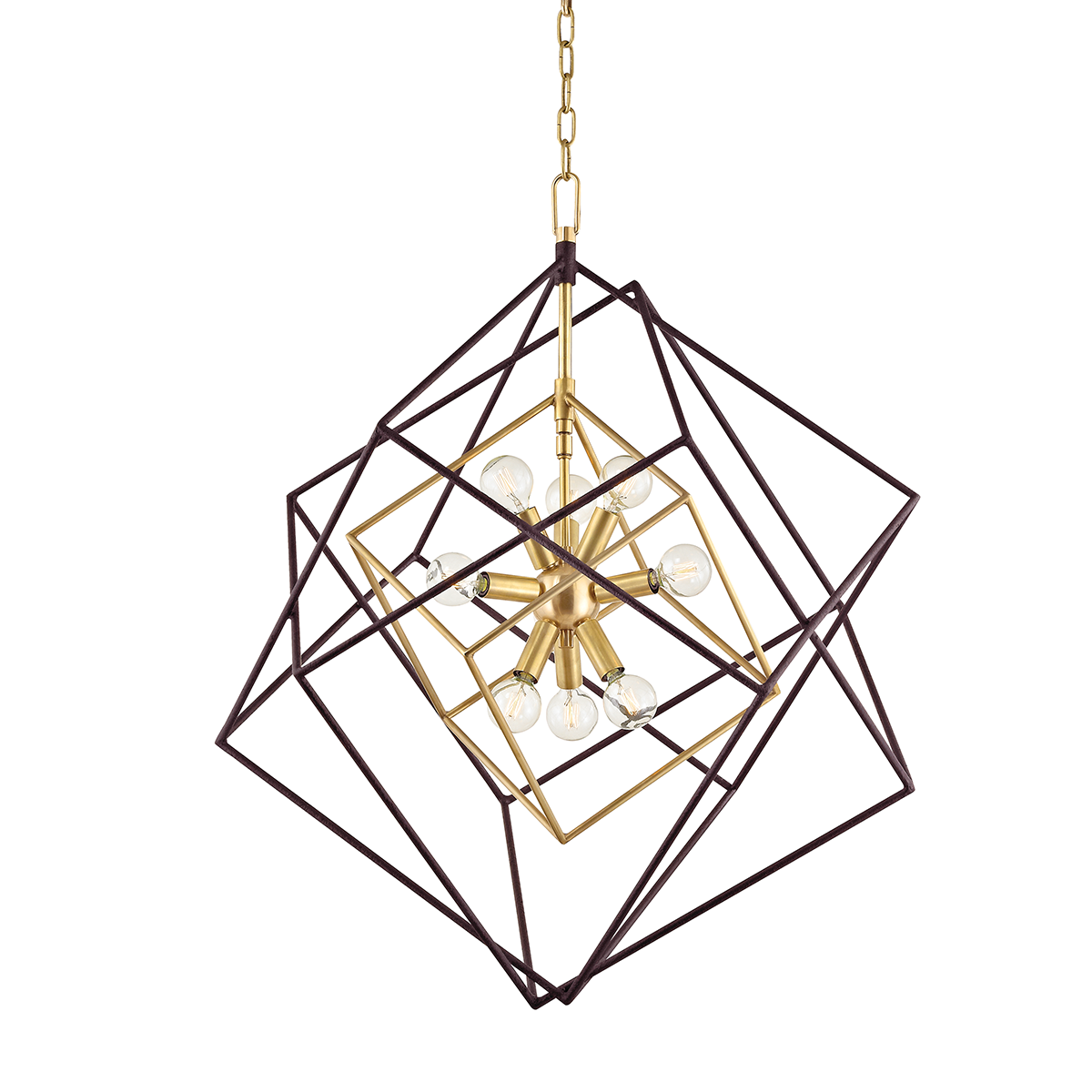 Roundout 9Lt Pendant - Polished Nickel/Aged Brass