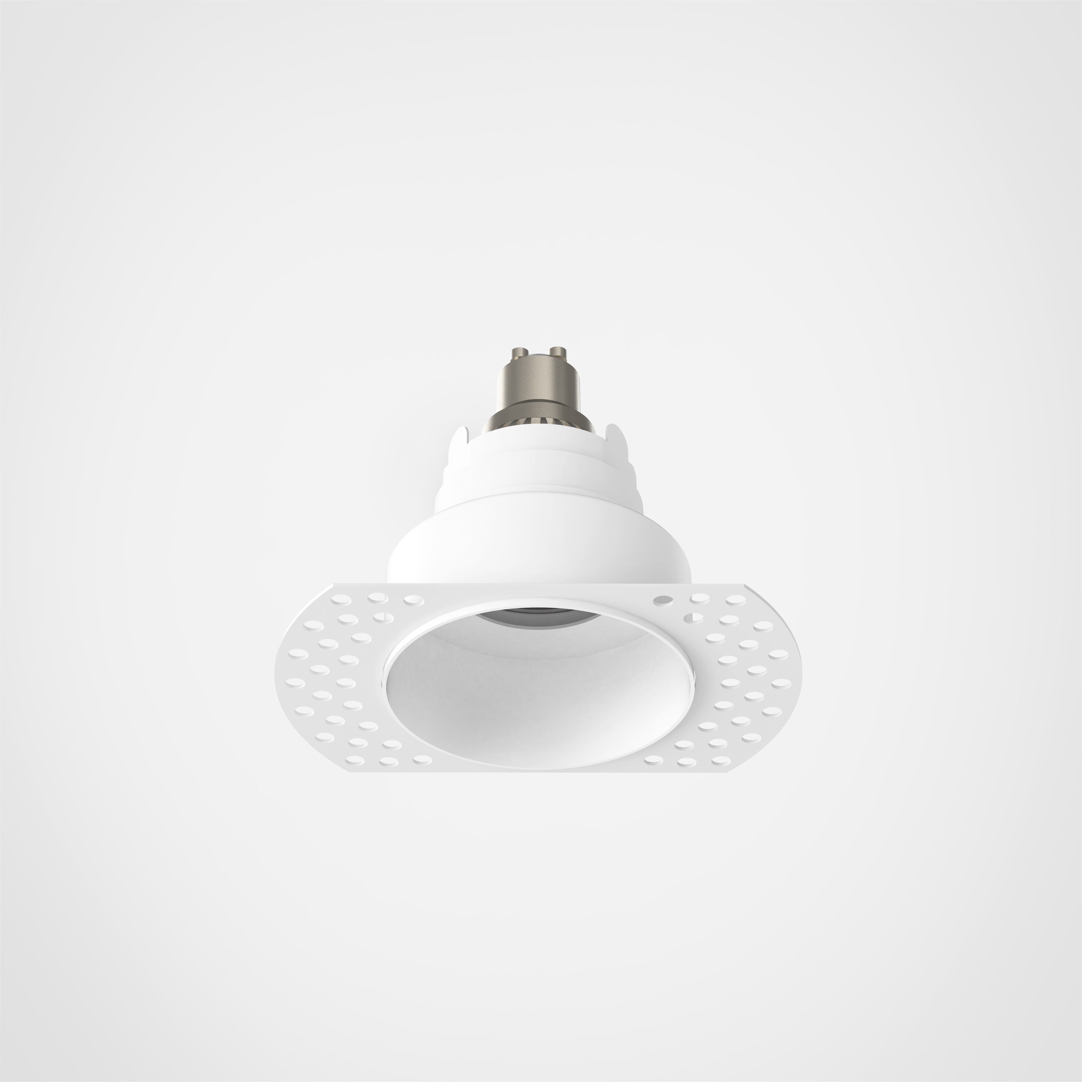 Trimless Slimline Round/Square Fixed Fire-Rated IP65 Bathroom Recessed Ceiling Light - Matt White Finish