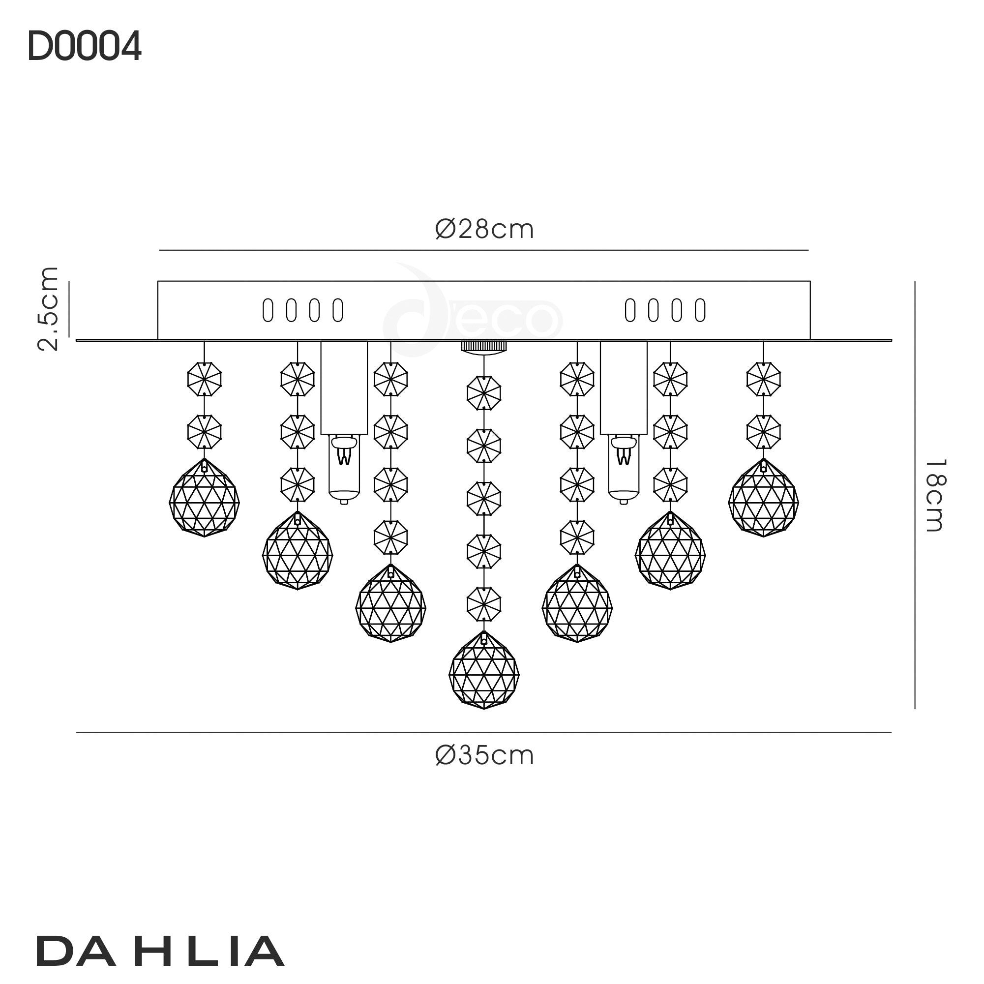 Dahlia Flush Ceiling, 4 Light G9 Crystal French Gold