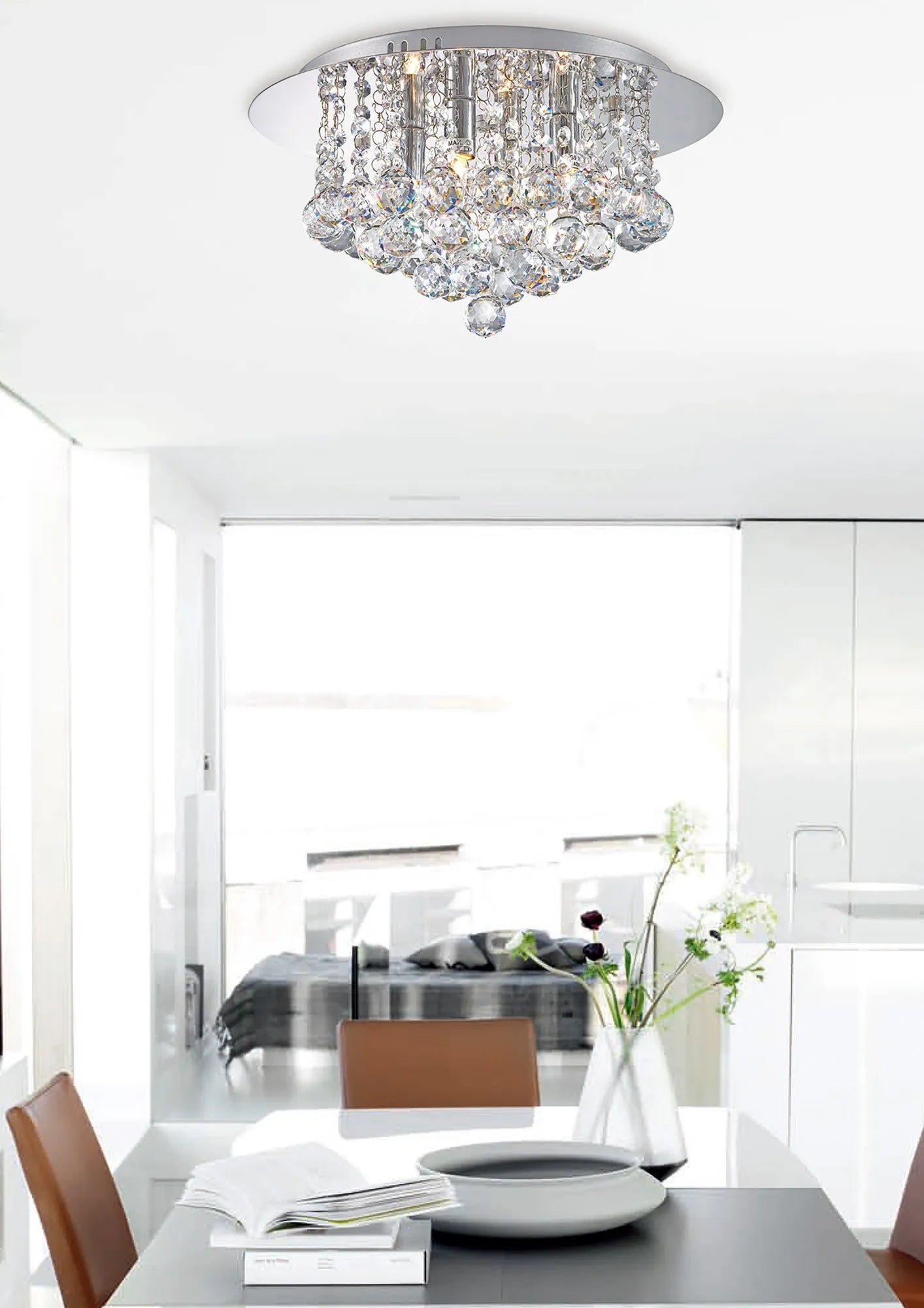 Dahlia 4/6Lt Flush Ceiling Crystal Light-  French Gold/ Polished Chrome