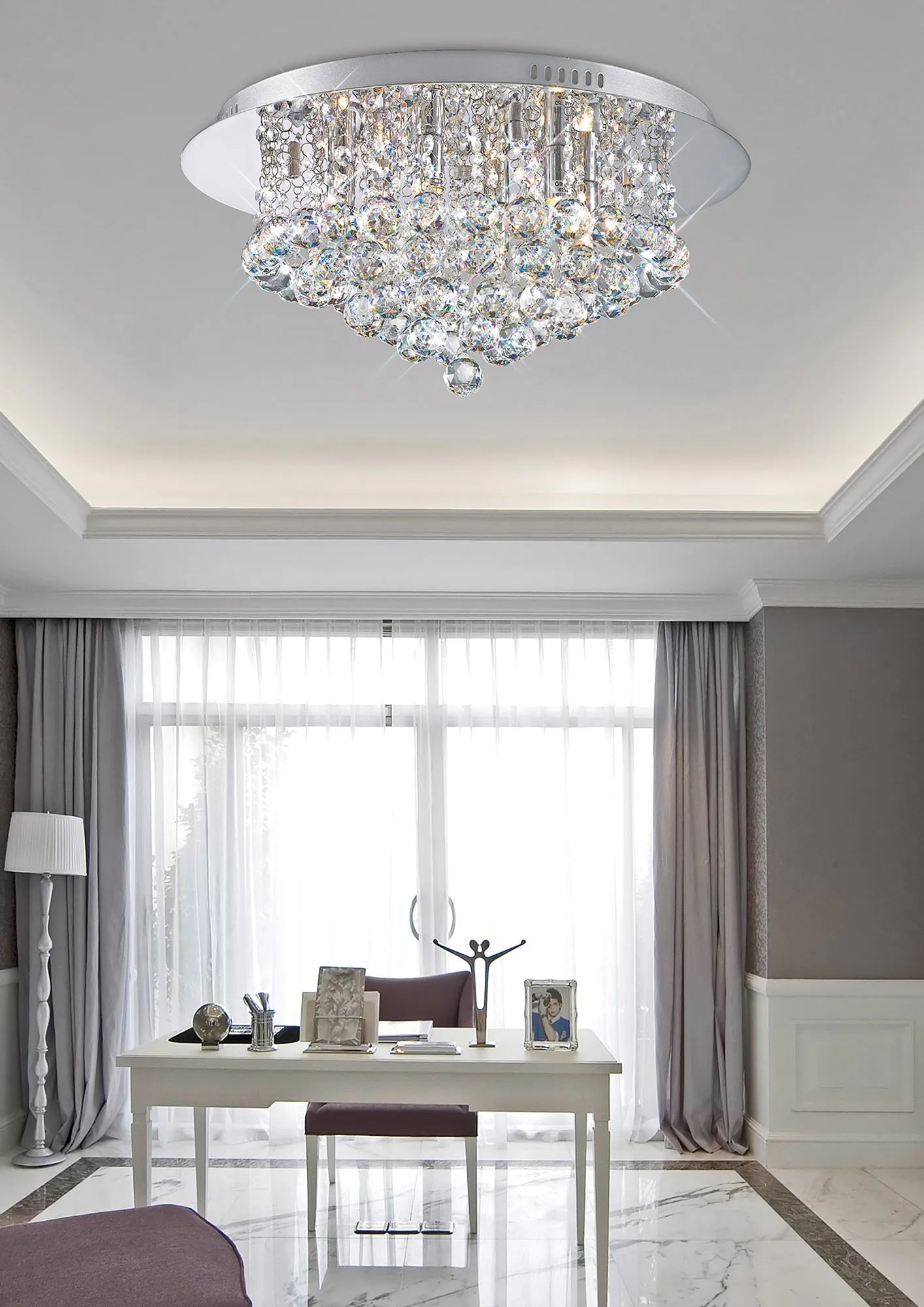 Dahlia 4/6Lt Flush Ceiling Crystal Light-  French Gold/ Polished Chrome