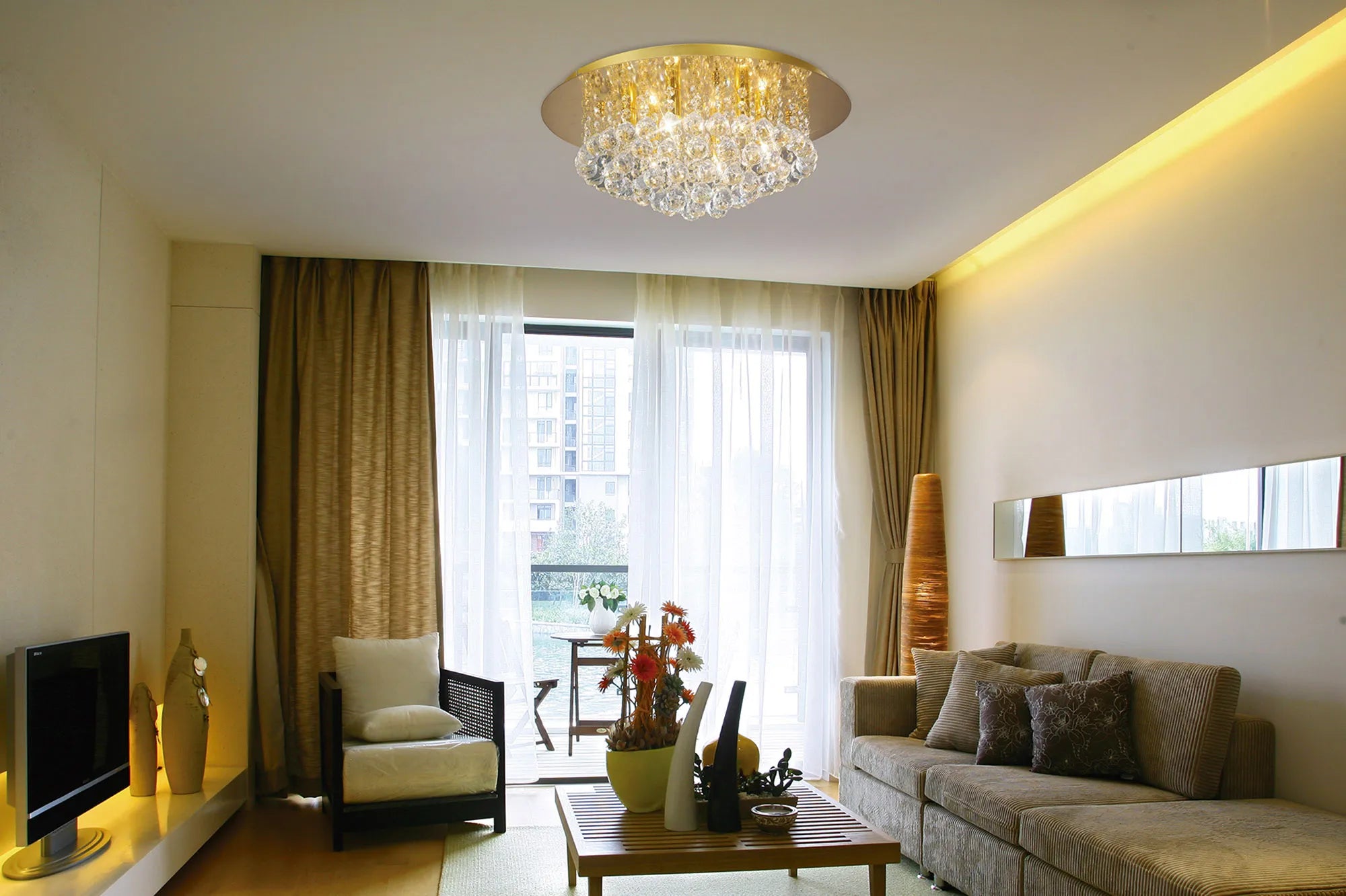 Dahlia 4/6Lt Flush Ceiling Crystal Light-  French Gold/ Polished Chrome