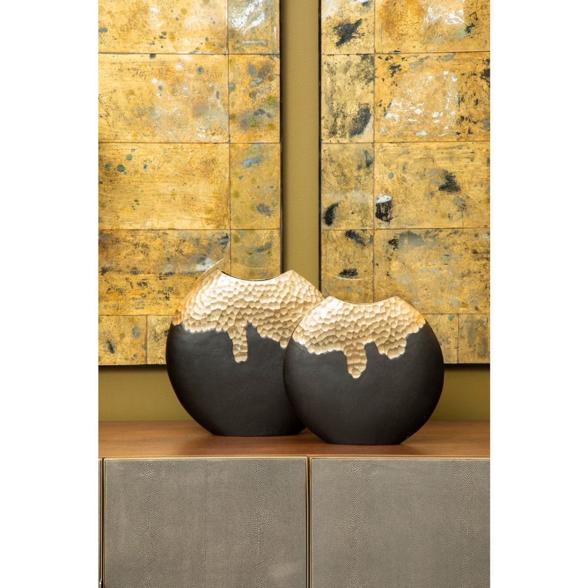 Daito Small/Large Black Gold Round Vase