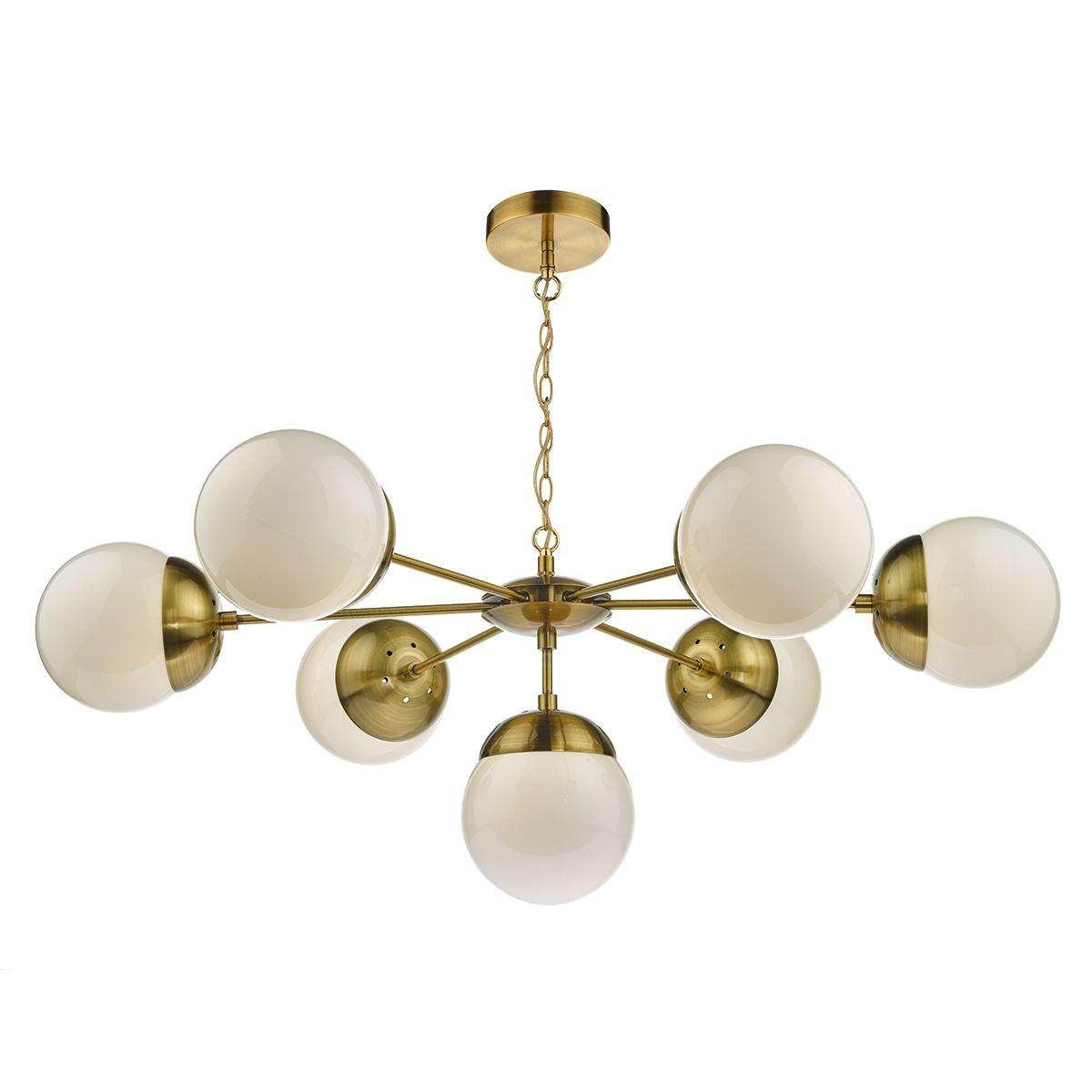 Dar Bombazine 7 Light Fitting Natural Brass & White Opal Glass - Cusack Lighting