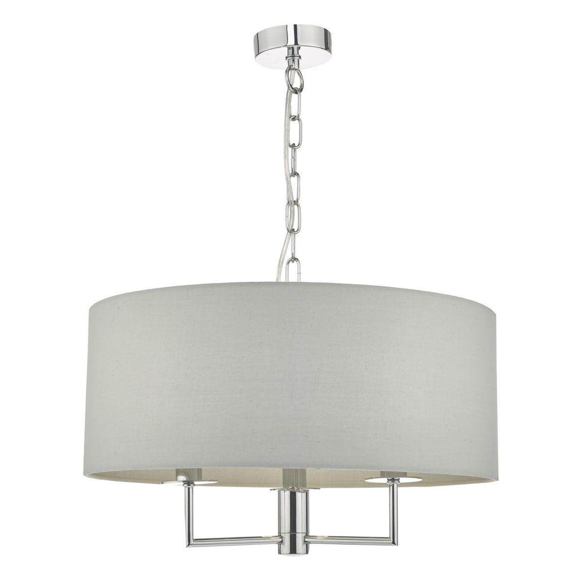 Dar Jamelia 3/5 Arm Hanging Shade Ceiling Lights - Antique Brass & Taupe Shade/ Polished Chrome & Grey Finish IP20