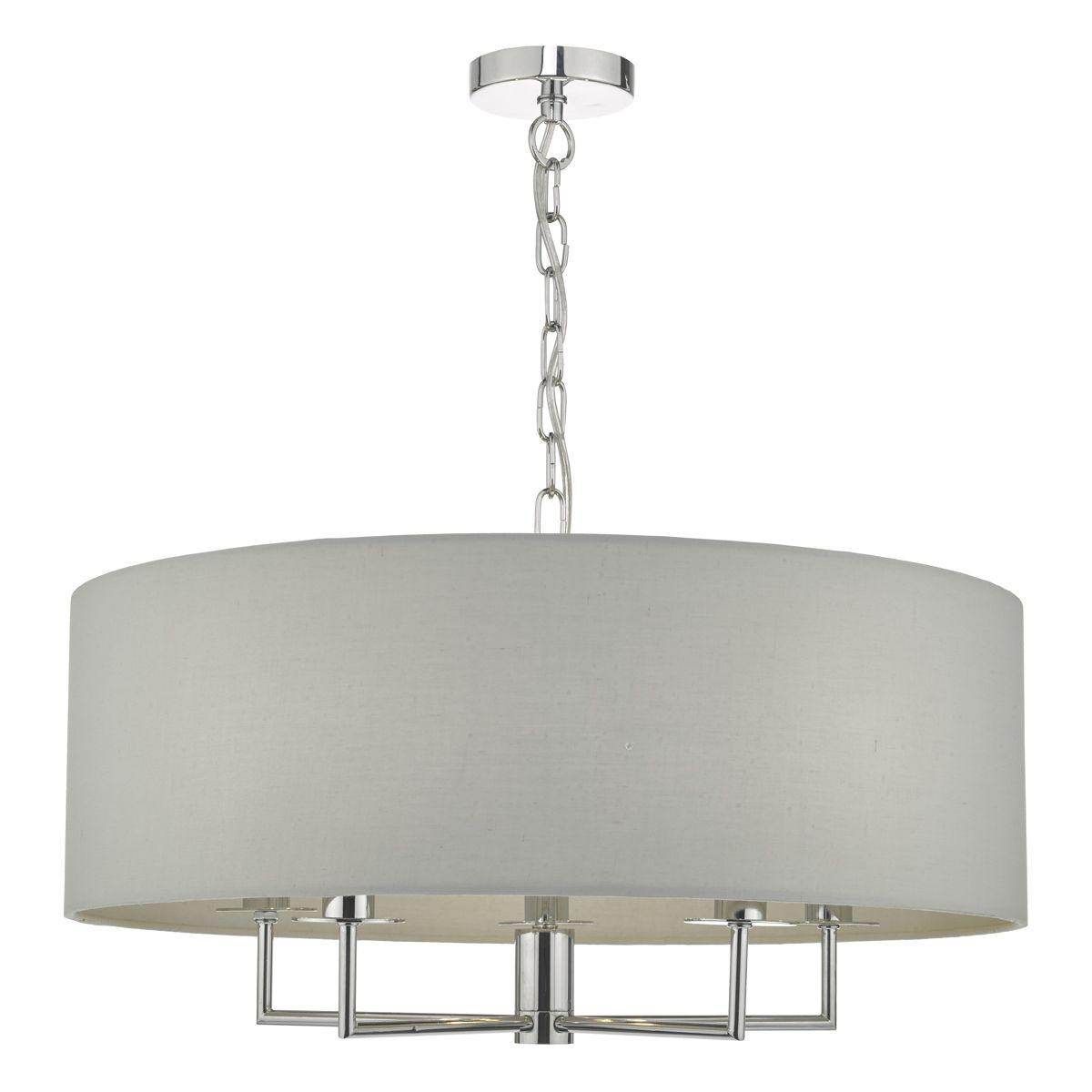 Dar Jamelia 3/5 Arm Hanging Shade Ceiling Lights - Antique Brass & Taupe Shade/ Polished Chrome & Grey Finish IP20