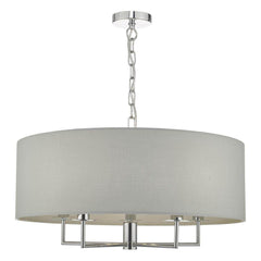 Dar Jamelia 3/5 Arm Hanging Shade Ceiling Lights - Antique Brass & Taupe Shade/ Polished Chrome & Grey Finish IP20
