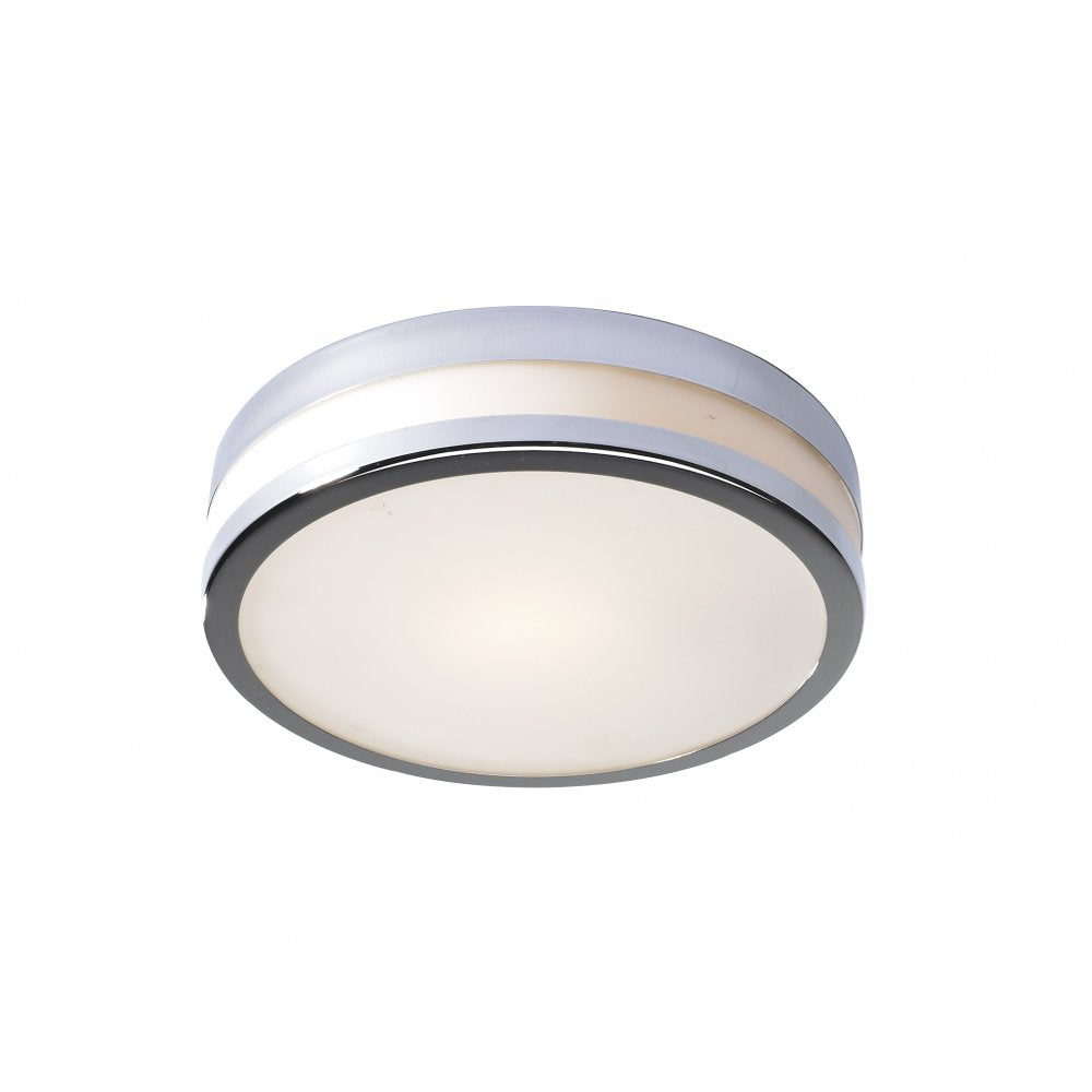 Cyro 1Lt IP44 Flush Polished Chrome White Glass - Promotional Offer