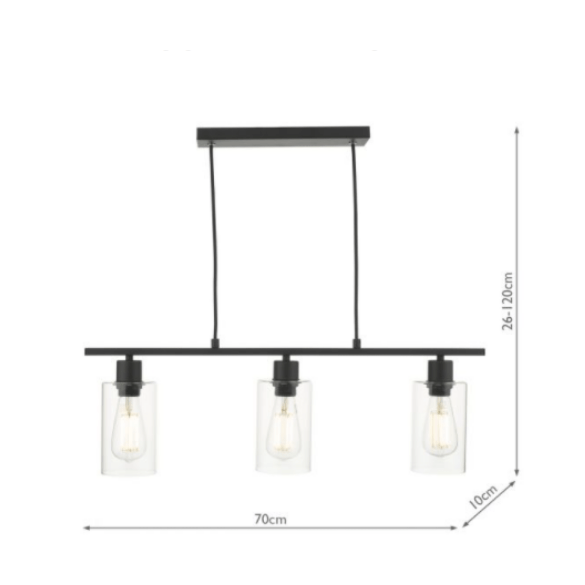 Miu 3 Light Bar Matt Black Glass - Cusack Lighting