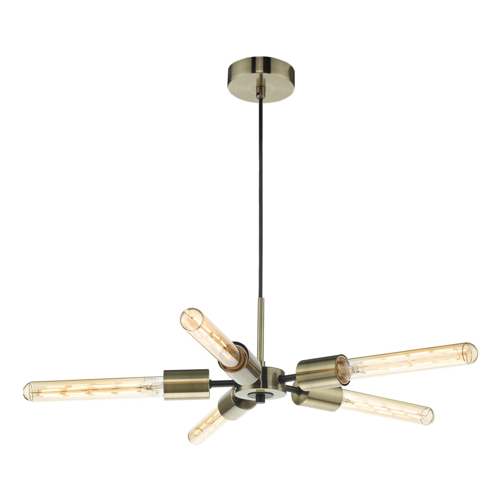 Dar Onika 5 Light Pendant Antique Brass Matt Black - Cusack Lighting