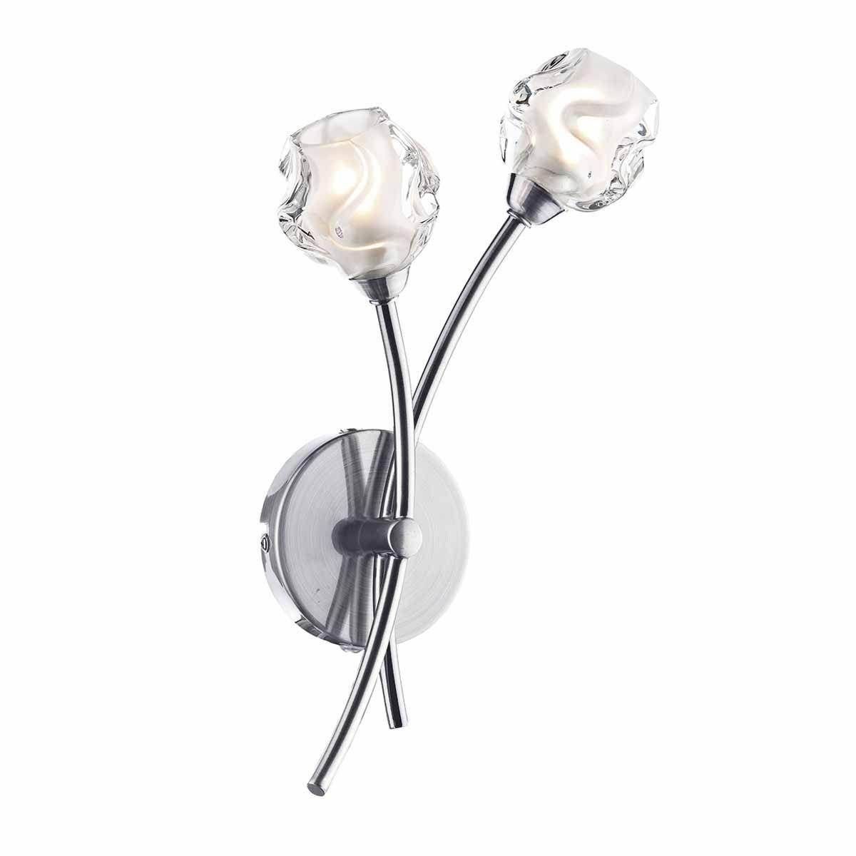 Dar Seattle 2lt Wall Light Satin Chrome & Sculptured Glass - Cusack Lighting