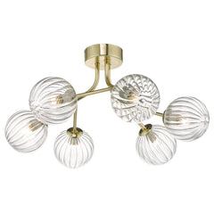 Dar Yiska 6Lt Semi Flush Ceiling Light - Polished Chrome Ribbed Glass Finish, IP20
