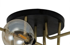 Darcy Flush Ceiling, 5 Light G9, Matt Black/Antique Brass/Cognac Glass