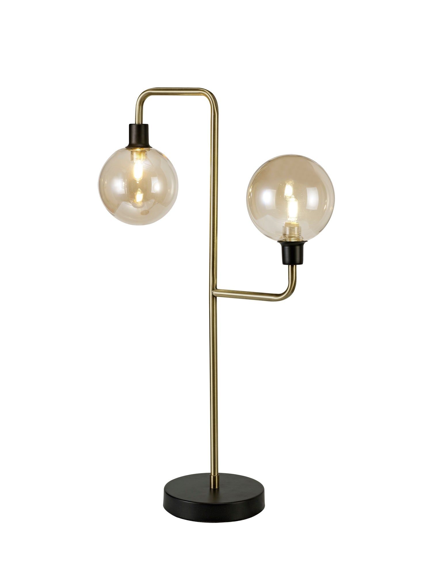 Darcy Table Lamp, 2 Light G9, Matt Black/Antique Brass/Cognac Glass