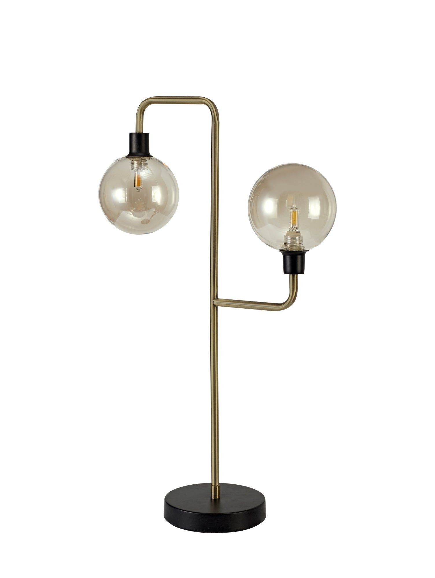 Darcy Table Lamp, 2 Light G9, Matt Black/Antique Brass/Cognac Glass