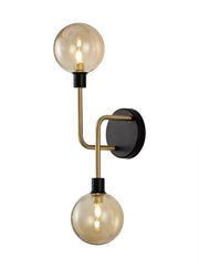 Darcy Wall Lamp, 2 Light G9, Matt Black/Antique Brass/Cognac Glass