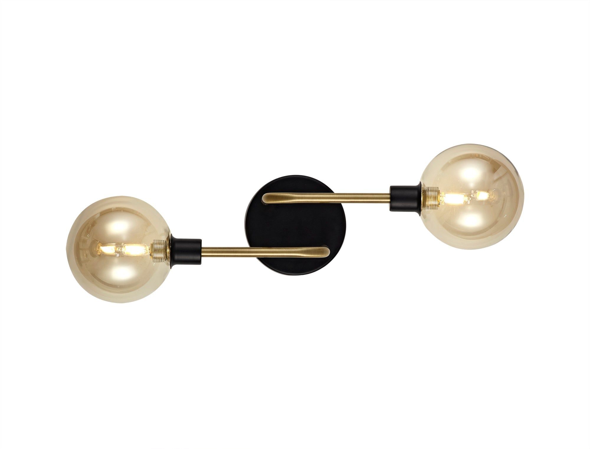 Darcy Wall Lamp, 2 Light G9, Matt Black/Antique Brass/Cognac Glass