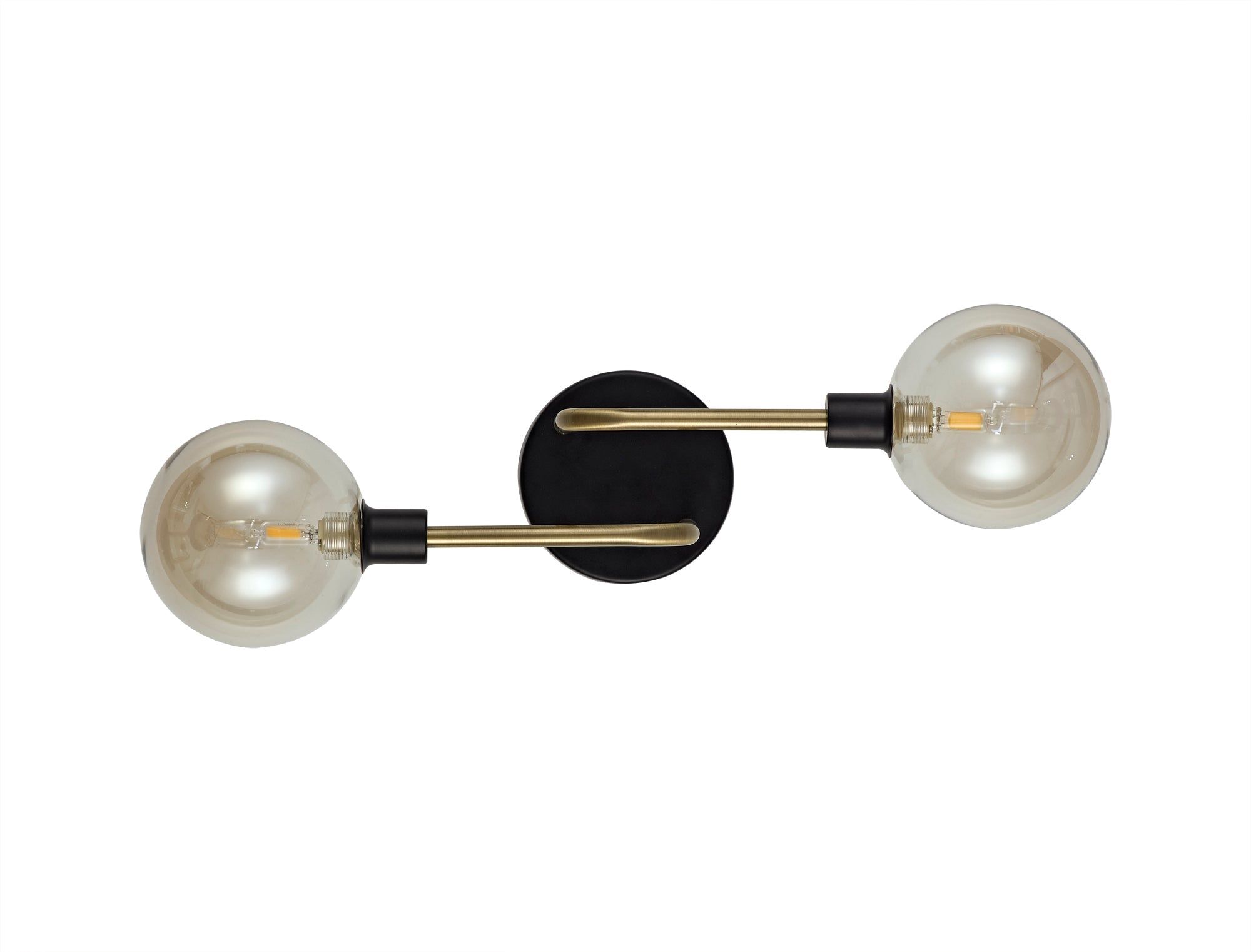 Darcy Wall Lamp, 2 Light G9, Matt Black/Antique Brass/Cognac Glass