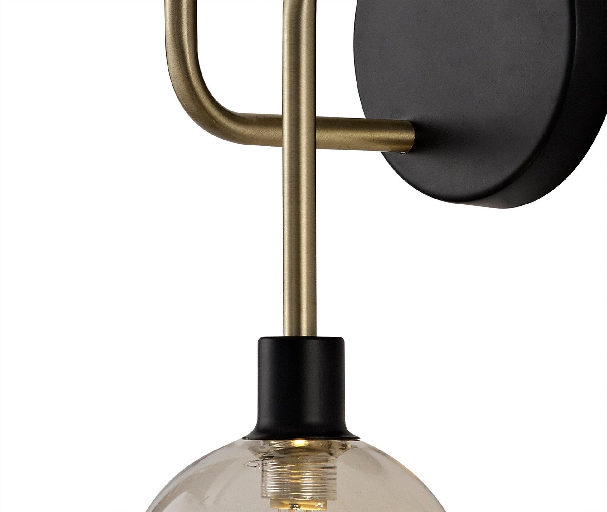 Darcy Wall Lamp, 2 Light G9, Matt Black/Antique Brass/Cognac Glass