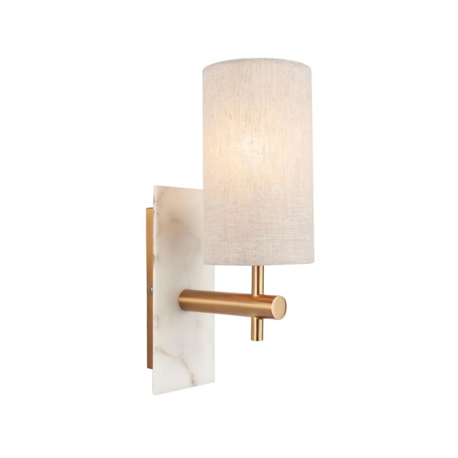 Laurent Vintage Brass & White Marble Wall Lamp with Linen Shade- Straight Base Finish