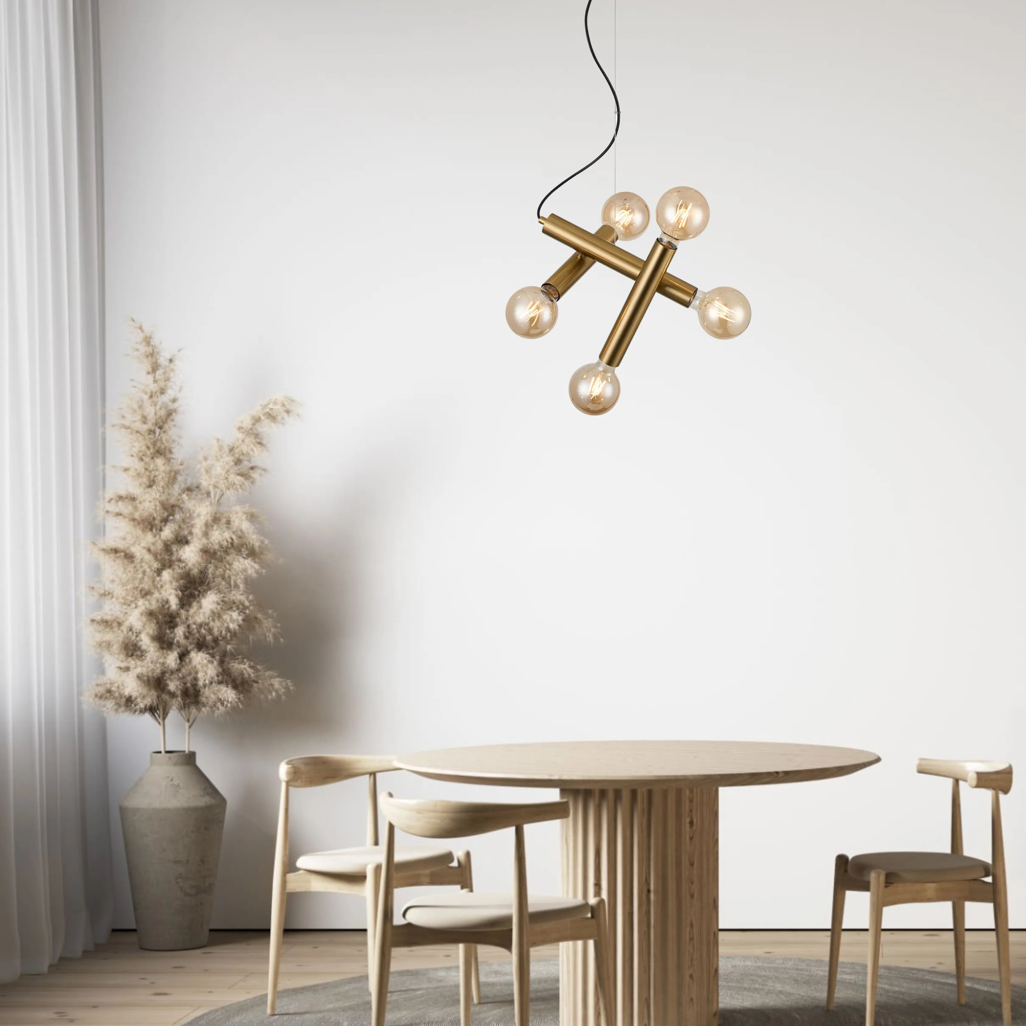 Taverley  3 Arm 5 Light Angled Pendant E27- Black/ Gold/ Nickel Finishes