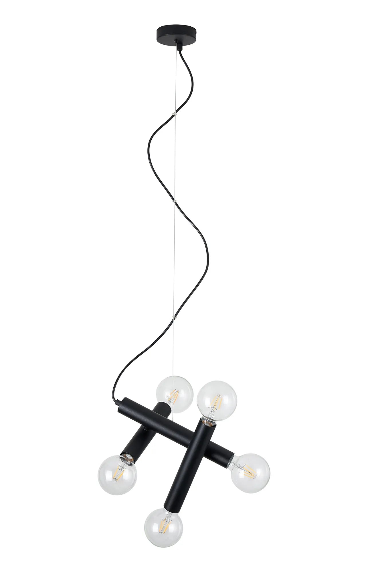 Taverley  3 Arm 5 Light Angled Pendant E27- Black/ Gold/ Nickel Finishes