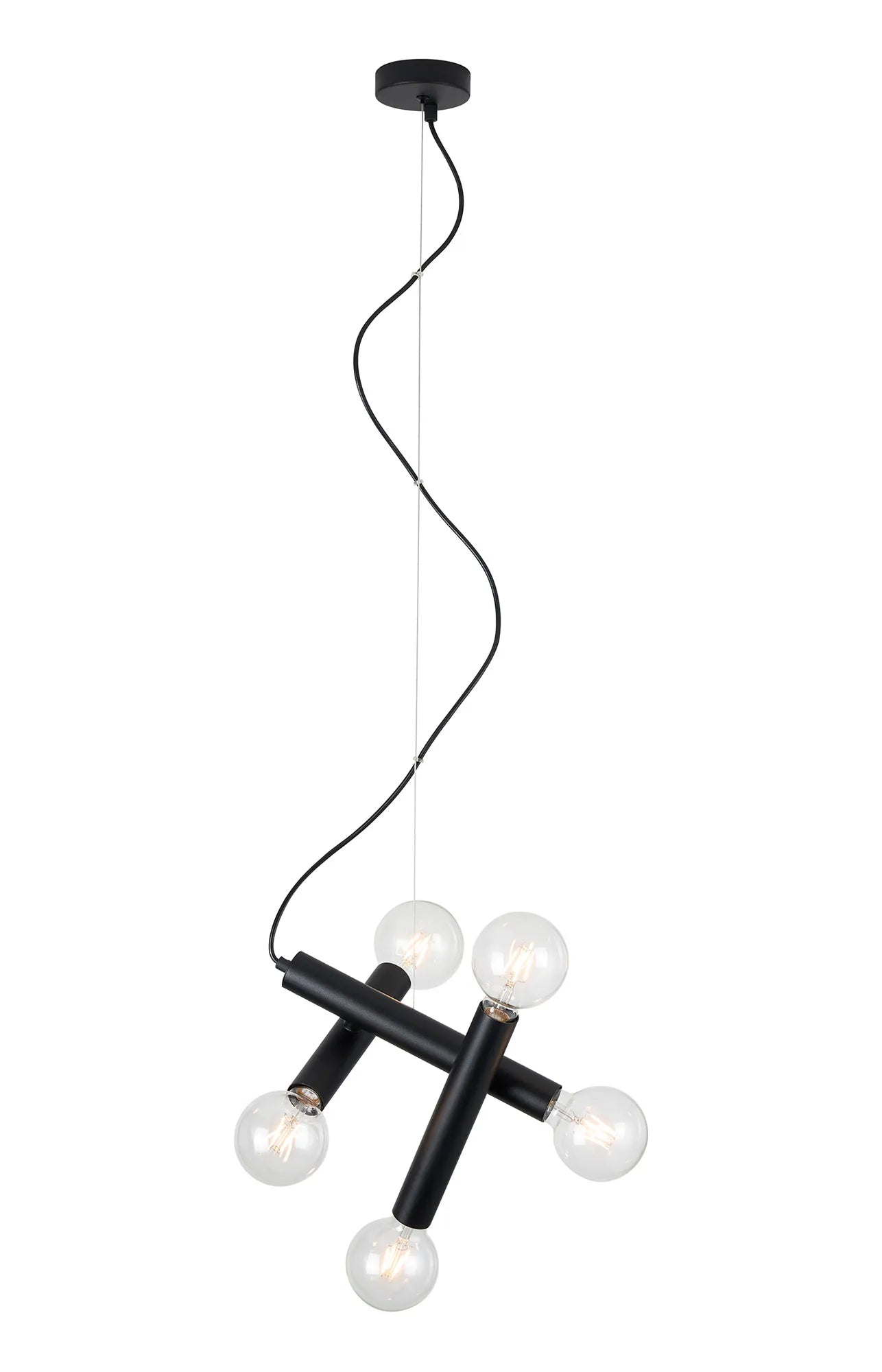 Taverley  3 Arm 5 Light Angled Pendant E27- Black/ Gold/ Nickel Finishes